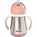 BÉABA, Biberon/Tasse d'apprentissage /Gourde Bébé 2 en 1 Inox, Tasse Paille Enfant, 100% étanche, Anti-fuite, Facile à Ouvrir, Poignées amovibles, Matière Inox, Sain, Solide, 250 ml, Old Pink