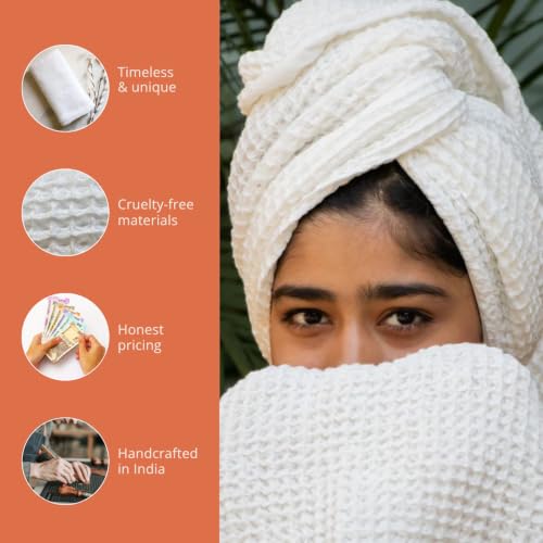 Image of HAMELIN The Ezra Waffle Hand Towel | Pure Cotton Lightweight Anti Microbial & Water Absorbent | Softer Touch Quick Drying Towels | Durable & Long Lasting | White | 70 cm x 43 cm | Pack of 1
