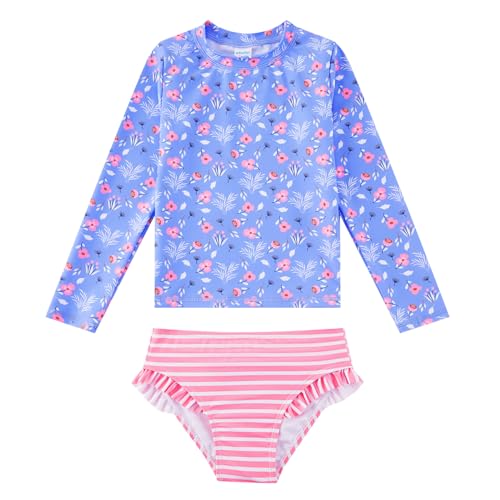 Image of upandfast Girls Rash Guard Set Long Sleeve Two Piece Swimsuit with UPF 50+ Sun Protection for Girls 3-8 Years