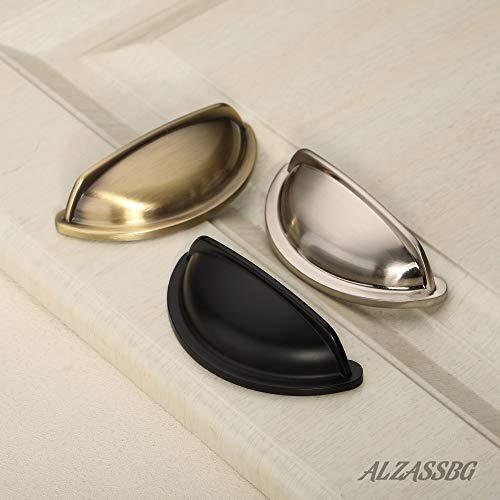 Alzassbg 10 Pack Brushed Satin Nickel Cabinet Cup Pulls, 3 Inch(76mm) Hole Centers Cabinet Handles Hardware Bin Cup Drawer Pulls Handles AL3032SN