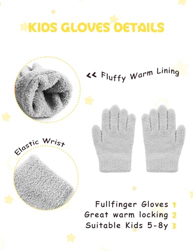 Kids Hat and Gloves Set Girl Boys, Toddler Beanie Winter Hat Neck Warmer Gaiter Gloves Mittens Fleece Lined for 6-8 4t 5t 4-84