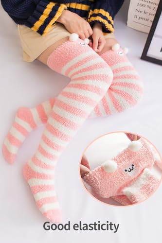Image of CutiePlusU Womens Thigh High Fuzzy Socks Coral Fleece Over Knee High Sock - 1 Pair