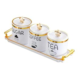 Fenteer 3 Piece Ceramic Canisters Set for Sugar Coffee Tea Storage, White