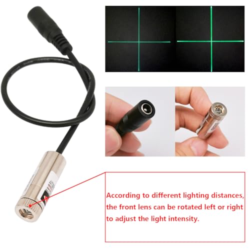 CTRICALVER Lasermodul (Lichtquellform: Grünkreuz) verstellbares Brennpunkt-Set, 3-5V Industrielles Lasermodul Diode 2,1 mm DC-Stecker 520 nm + Stromversorgungsset
