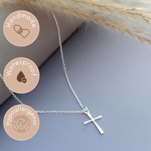 Annika Bella Small Cross Necklace, 925 Sterling Silver Faith Jewelry, Religious Tiny Pendant Charm Necklaces, Gift for Her (Silver) image 7