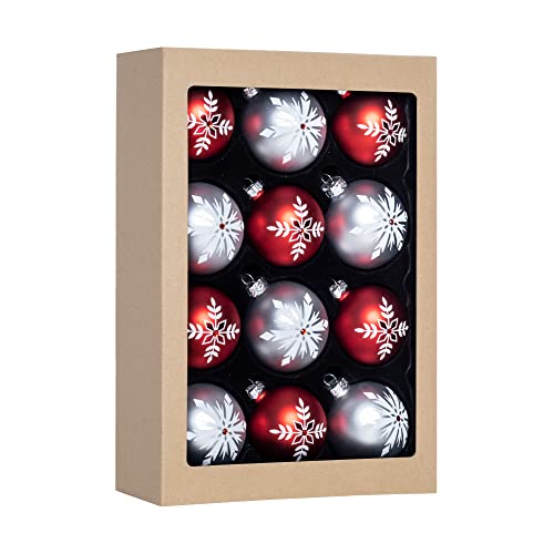 12Pcs Christmas Decoration, Colorful Glass Balls Ornaments Set, Festival Home Party Decors, Xmas Tree Hanging Pendant,Christmas Elements Matte Printing,Red&Silver(6Pcs-2.75In And 6Pcs-2.36In) #TOP20
