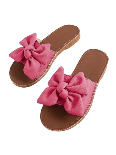 Image of Verdusa Women's Bow Flat Sandals Leather Open Toe Flats Summer Vacation Shoes Beach Sandals Outdoor Slippers