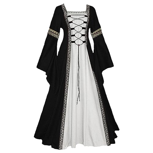 Robe médiévale à taille swing et manches trompette rétro pour soirée