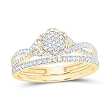 Jewels By Lux 10kt Yellow Gold 1/3 Cttw Natural Diamond Fashion Flower Wedding Engagement Anniversary Bridal Set, Women Size 8.75