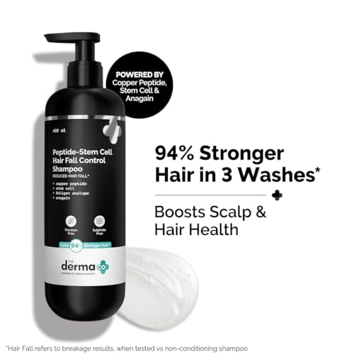 Image of The Derma Co Peptide-Stem Cell Hair Fall Control Shampoo - 400 ml | 94% Stronger Hair* | Anti-Hair Fall Shampoo | Boosts Hair & Scalp Health | For Damaged Hair | Non Drying Formula | Sulphate Free | For Women & Men | For All Hair Types