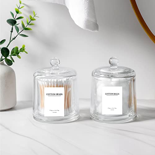 rejomiik-2-Pack-Qtip-Holder-Thick-Glass-Apothecary-Jars-with-Lid-for-Bathroom-Accessories-Vanity-Organizers-and-Makeup-Storage-for-Cotton-Ball-Swabs-Makeup-Sponges-Candy-Jewelry-Clear-Bathroom-Caniste