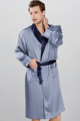 Bella Babe by SK Ice Blue Men Satin Robe Free Size