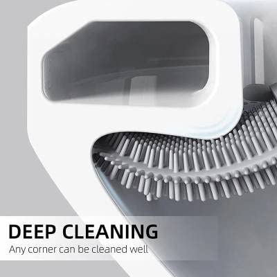 Toilet Brush and Holder Set, Bathroom Cleaner Brush Toilet Cleaner Holder Set, Flexible Toilet Bowl Brush Head with Silicone Bristles, Compact Size for Storage and Organization,, White - Image 3