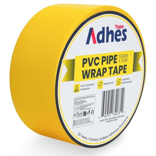 ADHES TAPE PURSUIT OF PERFECTION Fita amarela de tubo de embalagem impermeável de PVC 50 mm x 33 m para drenagem, tubos metálicos e elétricos