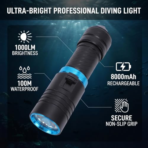 Linterna de buceo de 1000 lúmenes recargable en aleación de aluminio para snorkel 2