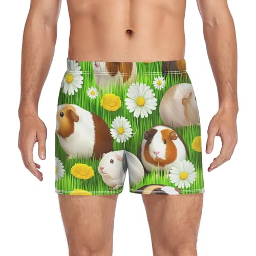 Guinea Daisies Meadow Men's Cotton Boxer Shorts Pajama Bottoms Sleep Shorts Underwear with Button Fly