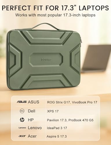 Image of DOMISO 17 inch Laptop Sleeve with Handle, Shockproof and Waterproof EVA Protective Laptop case, Laptop Sleeves for 17.3 inch HP Dell Asus Laptop, Green