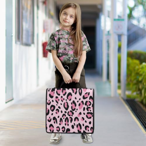 Image of Custom 3 Ring Zipper Binder Pink Leopard Print Cheetah Personalized Name 1.5 Inch Binders Large Capacity Multi Pockets for School Office Supplies