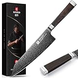 XINZUO 21cm Kiritsuke Kochmesser 67 Schichten Damaststahl Handgeschmiedet Chefmesser, Schwarze Titanium-Beschichtung, Profi Scharfe Küchenmesser 12Cr18MoV Stahlkern, Griff aus Ebenholz