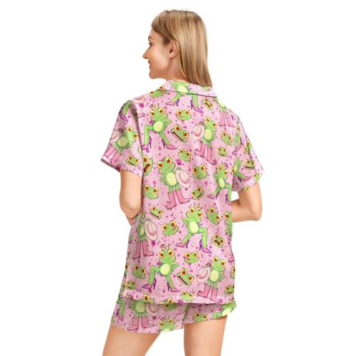 Image of Silk Satin Pajama Set for Women Summer Lounge Pjs Sets 2 Piece Suit Ladies Button Down Tops And Shorts Sleepwear