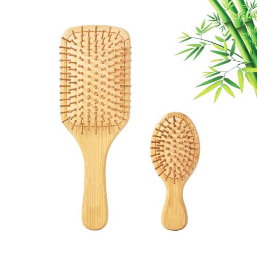 Frogetu 2PCS Cepillo de Madera para el Pelo,Peine Bambu,Cepillo de Madera,Peine de Madera,Cepillo Bambu,Cepillo Bambu Pelo,Cepillo Pelo Madera,Cepillo Madera Pelo,Cepillo Pelo Antirotura,Bamboo Brush