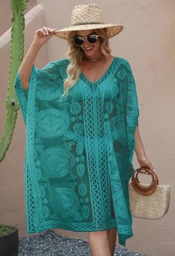 Image of Sexy Elegant Lace Beach Cover Up for Women, Bathing Suit Cover Up, V-Neck Swimsuit Coverup for Poolside, Seaside and Party