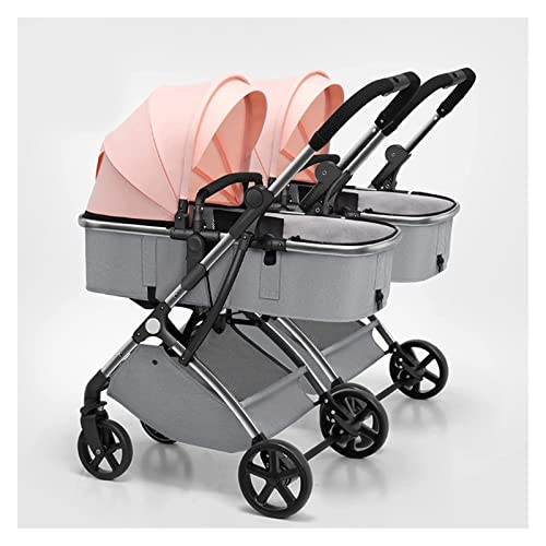 Toddler Stroller for Twins Side by Side Twin Baby Pram Stroller,Detachable 2 Single Strollers Double Pushchair with Reversible Bassinet,Adjustable Canopy (Color : Pink-2)