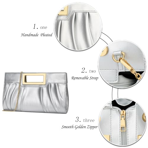 Image of KKXIU Women Clutch Purse Elegant Pleated Evening Bag for Wedding Prom Bridal with Chain Strap