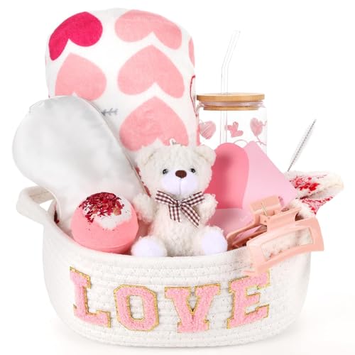 12 Pcs Valentine's Day Woven Basket Gift Set Romantic Spa Relaxation Basket Set for Her...