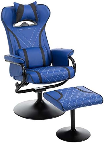 Vinsetto High Back Video Gaming Recliner with Ottoman, Racing Style PC Computer Office Chair, Swivel with Headrest & Lumbar Support, Adjustable Height, Blue/Black