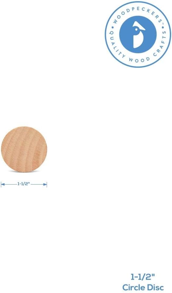 Round Wooden Discs, Pack of 1000 Blank Tokens, 1-1/2 x 1/8 Inch Wooden Circles for Crafts, Wood Rounds, Bulk Wood Coins Unfinished Wood Circles for Crafts, Wood Slices by Woodpeckers