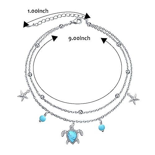 Image of Ladytree S925 Sterling Silver Boho Beach Double Layer Anklets Bracelet for Women Adjustable 9 to 11 inches