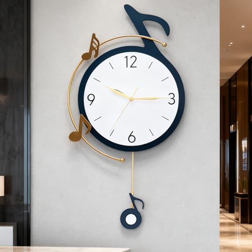 QWANPET Decorative Wall Clock with Pendulum, Silent Quartz Battery Operated, Music Note Art Clock...