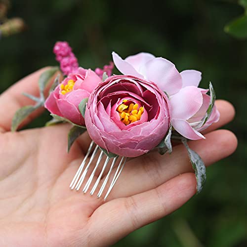 Fangsen Silver Wedding Rose Flower Hair Comb Bridal Flower Hair Clip Floral Hair Accessories For Women And Girls (Purple) #TOP5
