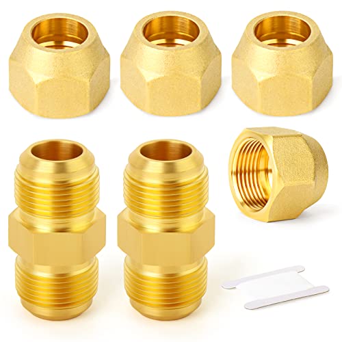 GASHER 6PCS Metals Brass Tube Fitting, Half-Union with Flare Nut, 3/4 x 3/4 Flare Male Pipe Fittings