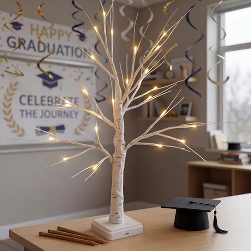 Woohaha Birch Tree for Christmas Decorations,2ft 24LED Warm White Lighted Birch Tree，Battery USB...