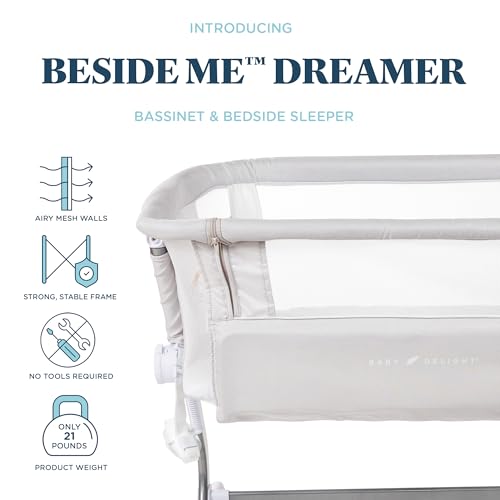 Baby Delight Beside Me Dreamer Bassinet | Bedside Sleeper | 6-Position Height Adjustment | Driftwood Grey