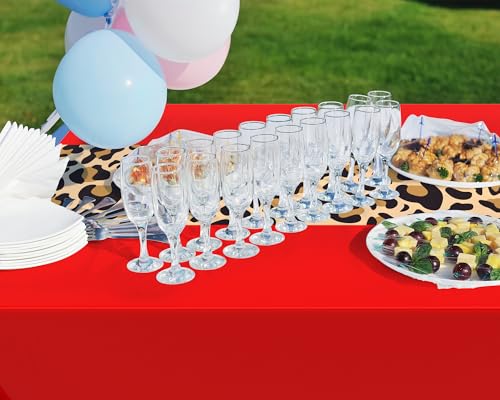 Image of Buryeah Leopard Print Tablecloth 54 x 108'' Leopard Plastic Table Cover Disposable Safari Animal Cheetah Print Party Decorations for Baby Shower Wedding Birthday Party Favors(Red,6 Pcs)