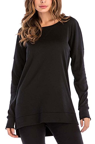 8sanlione Womens Long Sleeve Casual Crew Neck Pullover Loose Sweatshirt Tunic Tops T-Shirt(X-Large/US 16-18,Black)