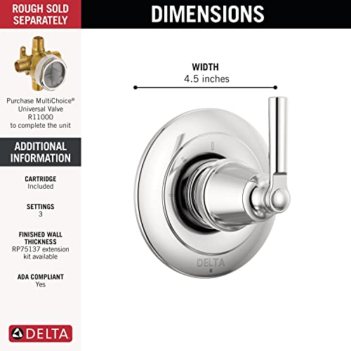 image for Delta Faucet Saylor Chrome 3-Setting Shower Handle Diverter Trim Kit, 