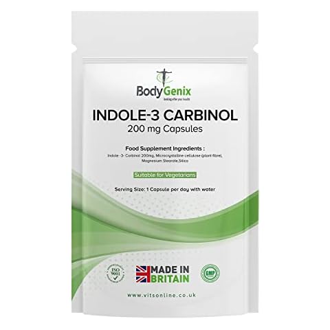 BODYGENIX Indole-3 Carbinol Supplement | Support Hormone Balance and Immune System | Promote Good Cholesterol Level | Overall Wellbeing | 200mg Capsules (180) Cover