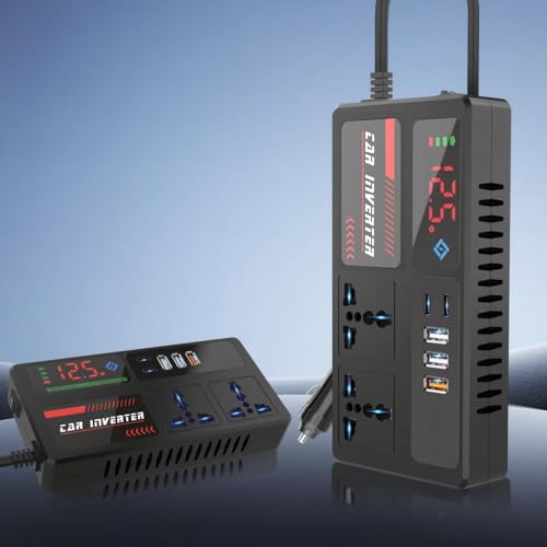 200W Car Power Inverter DC 12/24V to 220V AC Converter with 3 USB 2 Type-C Ports LED Screen Display Switch Control for Cars SUV Truck