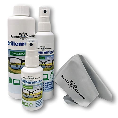 PANDACLEANER® Set 400ml Eyewear Spray de 50 ml à emporter + 100 ml pour la maison + flacon de 250 ml | sans alcool | anti-buée | sans stries | Aussi pour les écrans, moniteurs, visières