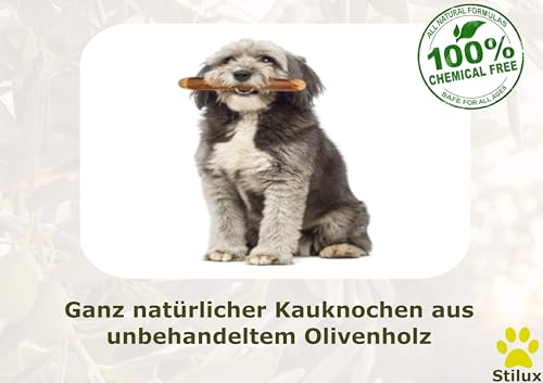 Stilux® Kauhloz aus Olivenholz für Hunde bis 5Kg, Größe XS, Kauknochen Hundespielzeug, langlebiges Holzknochen Kauspielzeug zur Hund Zahnpflege