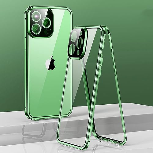Coque double face pour iPhone 12 transparente verte avec cadre en métal et verre