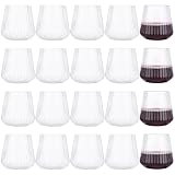 LOLYSIC 20Pcs Reusable Plastic Wine Glasses Stemless, 400ml Clear Ribbed Plastic Wine Glasses, Unbreakable Drinking Cup Tumbler for Outdoor Indoor Party Picnic Camping Cocktail Champagne Juice Water