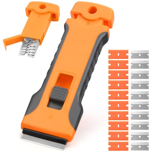 Flintronic Rascador para Cocina Raspador, Rasqueta Vitrocerámica Profesional, Incluye 30 Cuchillas de Repuesto, para Rascar Etiquetas, Adhesivos, Calcomanías, Ssellos o Pintura en Vidrio