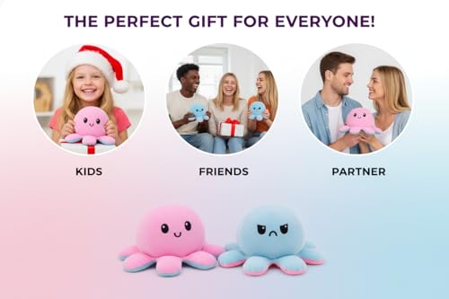 Image of Octopus Reversible Plushie Toy, Gift for Birthdays & Special Occasions Girls and Adults, Gift for Girlfriend, Mood Expression Soft Toy(18cm) (Pink-Blue)