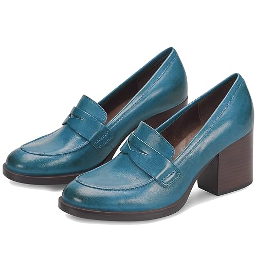 Image of SHODENSE Women Vintage Chunky Heel Loafers Pumps Platform Round Closed Toe Oxford Shoes Burnished Patent Matte Suede Slip On Dress Loafer Block Stacked Heels Office Formal Work Business 4-11 M US