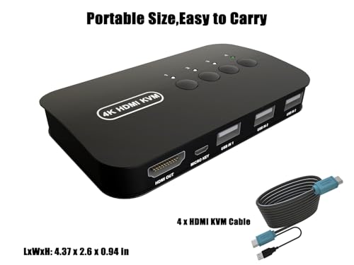 DiamondTiger 4 Port HDMI KVM Switch, 4K@30Hz KVM Switcher for 4 Computers Share 1 Monitor and 3 USB 2.0 Devices, Support Keyboard Mouse Printer, with 4 HDMI USB Cables and Desktop Controller by DiamondTiger - Image 5